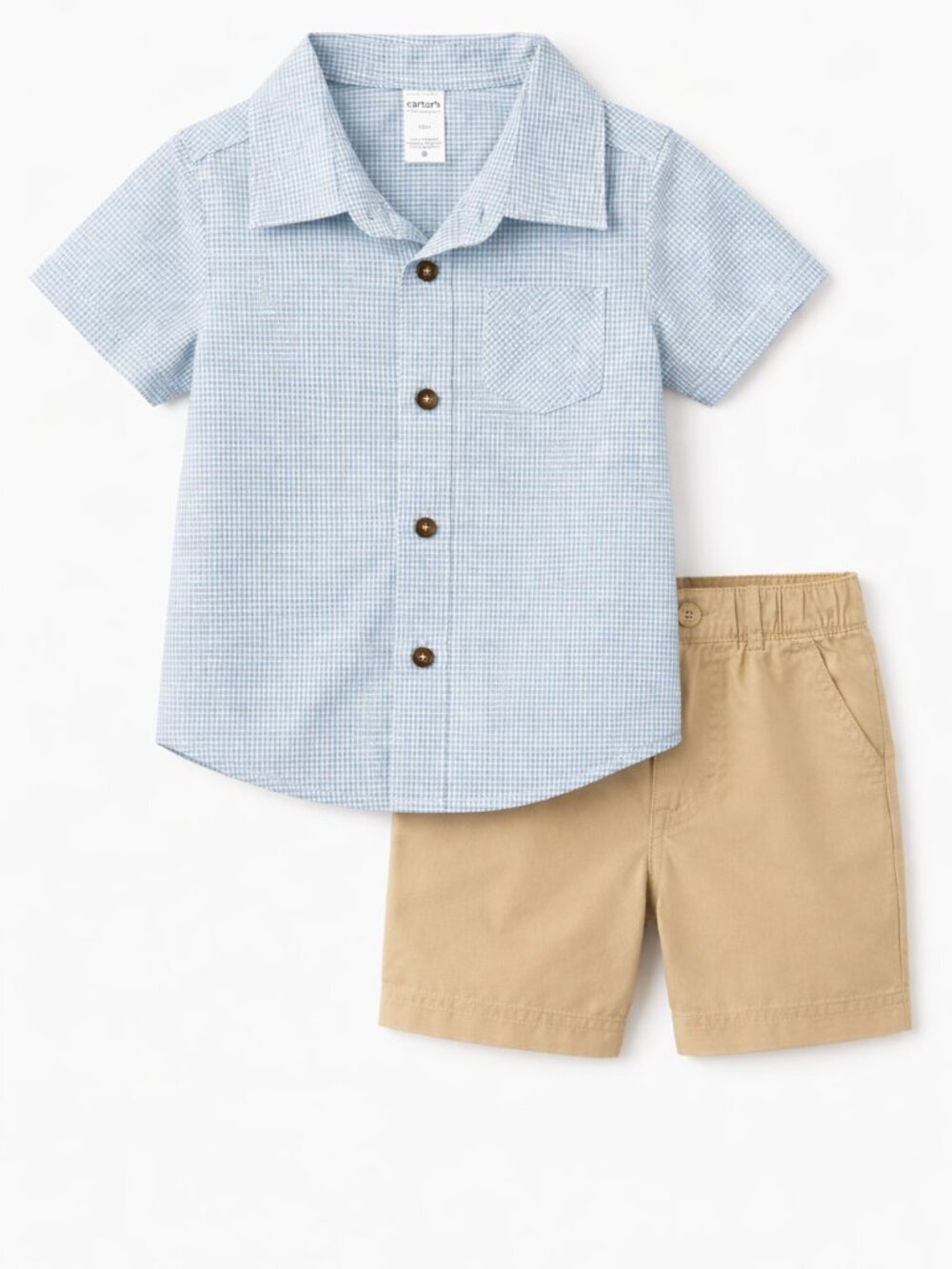 Carter’s Just One You Baby Boy Gingham Button Down Shirt 18M Blue Plaid Short - Picture 2 of 3